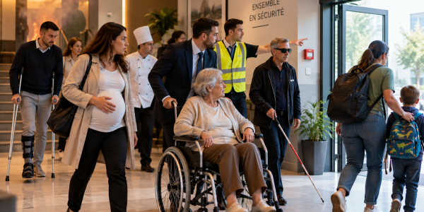 Perosnen met een beperkte mobiliteit evacuatie oefening